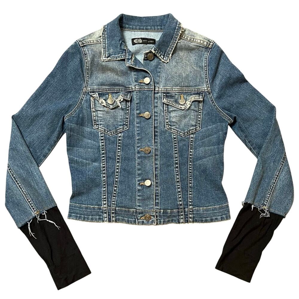 JET John Eshaya Y2K Distressed Denim Jacket Layered Sleeve Made in USA - S